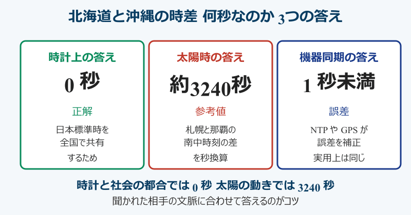 北海道 沖縄 時差 何秒 3つの答えの比較