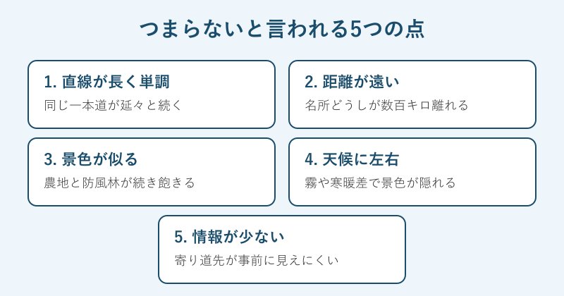 北海道ツーリングがつまらない5つの点の分類図