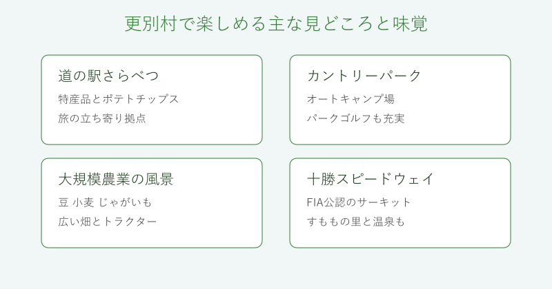 更別村の見どころと味覚を4分野で整理した図