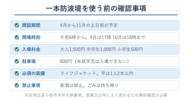 一本防波堤の利用条件チェックリスト