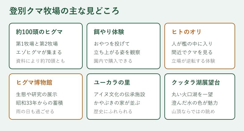 登別クマ牧場の主な見どころ一覧の図