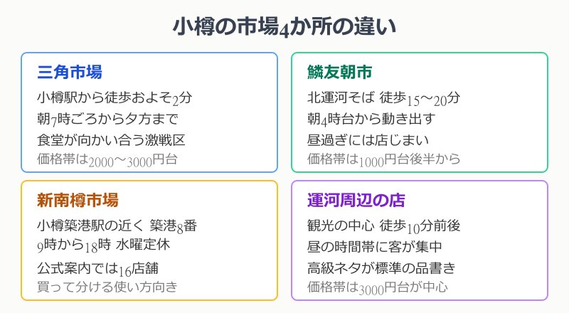 小樽の市場と観光エリアの比較カード