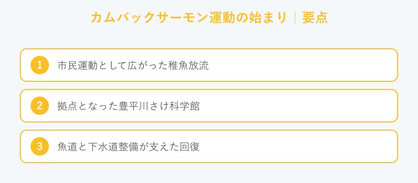 カムバックサーモン運動の始まりの要点